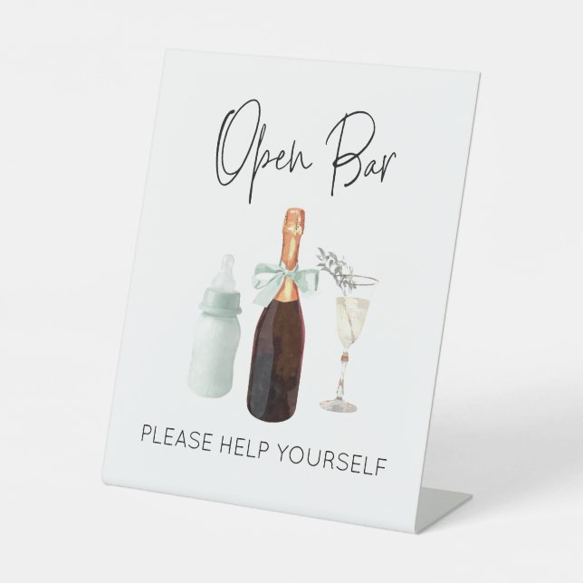 Getränke Bar-Zeichen für Baby Dusche Grün Sip & Se Sockelschild (Vorderseite)