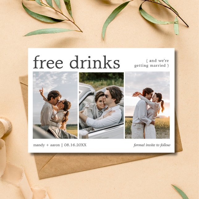 Getränke Drei Verlobungen Foto Hochzeit Save The Date (Free Drinks Three Engagement Photo Wedding Save The Date)