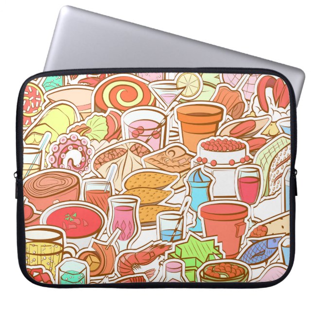 Getränke, Meeresfrüchte, Snacks, nahtlose Muster Laptopschutzhülle (Vorderseite)
