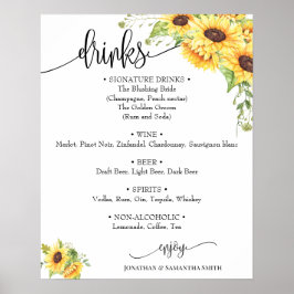 Getränkekarte signalisiert Hochzeitssonnenblume Poster