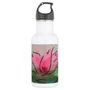 Getränkflasche, rosa Blumenmalerei Edelstahlflasche