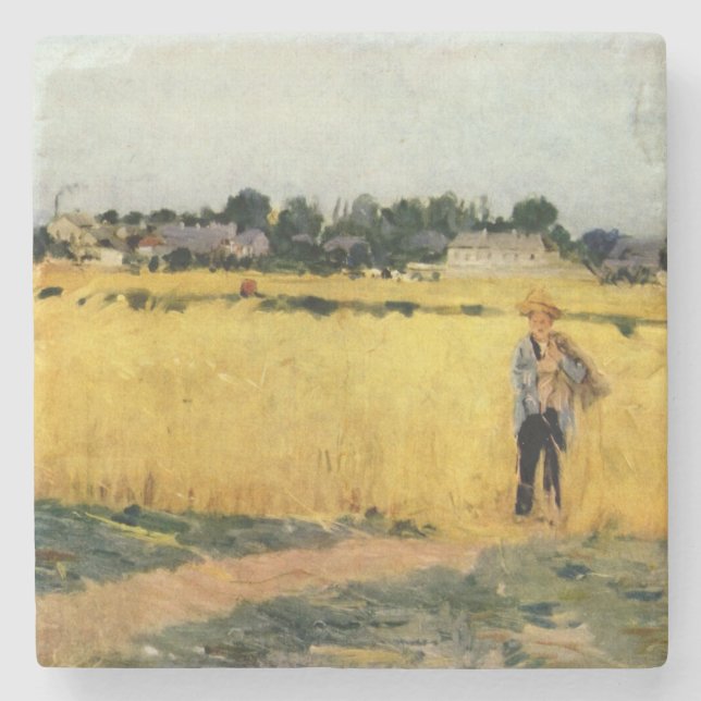 Getreidefeld (von Berthe Morisot) Steinuntersetzer (Vorderseite)
