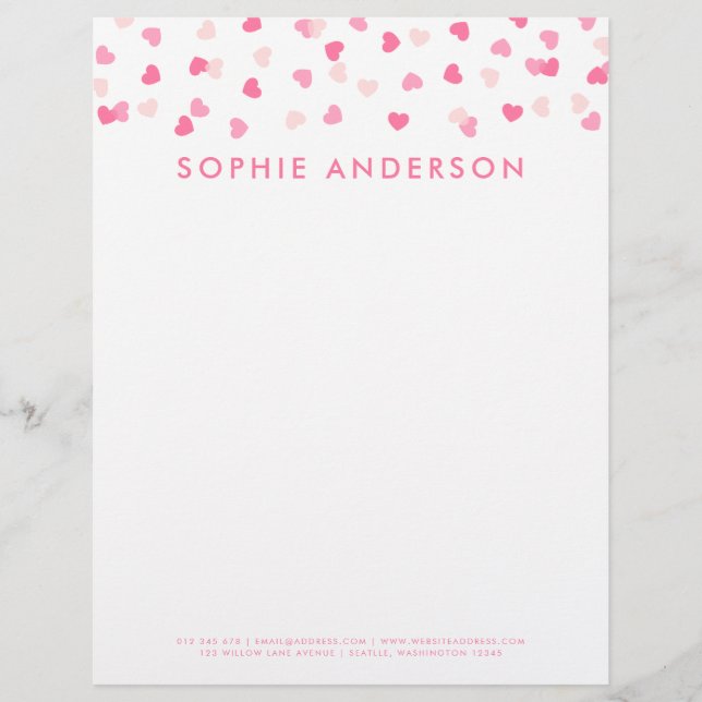 Getrennte rosa Herzen Confetti Briefbogen (Vorderseite)