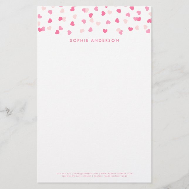Getrennte rosa Herzen Confetti Briefpapier (Vorderseite)