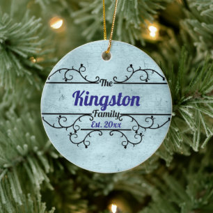 Getrennte Weinreben Border Personalisiert Blue Keramik Ornament