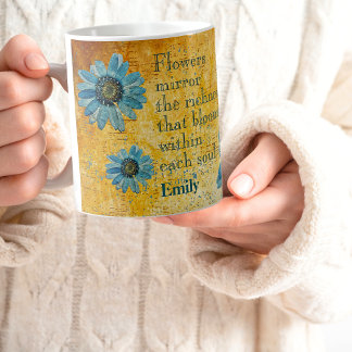 Getrocknete blaue Milchsorten auf Ocker-Blume Zita Kaffeetasse