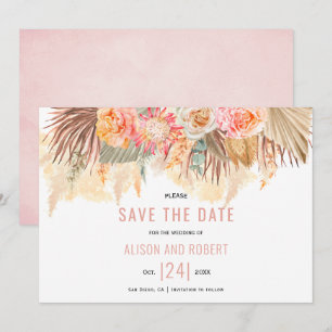 Getrocknete Blume und Pampasgras, weich rosa gefär Save The Date