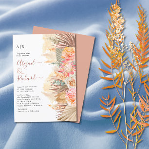 Getrocknete Blumen, Pampasgras und Palmwedel-Hochz Einladung