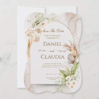 Getrocknete Blumenbogen-Hochzeitseinladung mit Gra Einladung