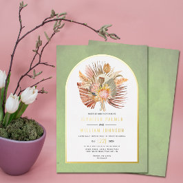 getrocknete Palmen, Pampas-Gras-Salbei-Hochzeitgol Folieneinladung