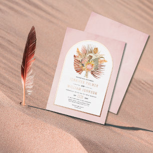 Getrocknete Palmen, Pampasgras rosa Hochzeit Roség Folieneinladung