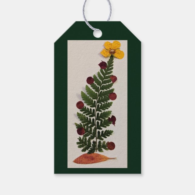 Getrocknete Press-Blume Weihnachtsbaum Geschenk-Ta Geschenkanhänger (Vorderseite)