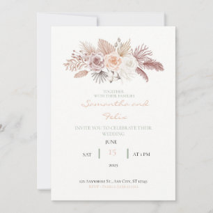 Getrocknete Rose und Blätter zum Hochzeitsempfang Einladung