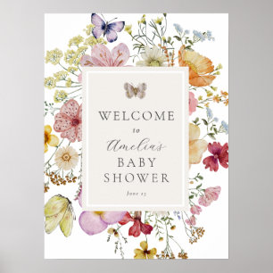 Getrocknete Wildblume Babydusche Begrüßungszeichen Poster