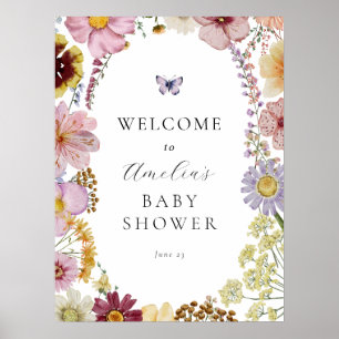 Getrocknete Wildblume Babydusche Begrüßungszeichen Poster
