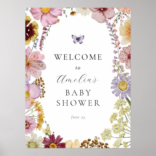 Getrocknete Wildblume Babydusche Begrüßungszeichen Poster (Vorne)