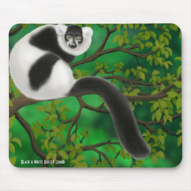 Getrumpfter Schwarzweiss-lemur Mousepad (Vorne)