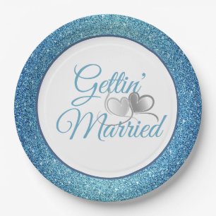 Gettin' Verheiratet Blue Glitzer 9" Teller