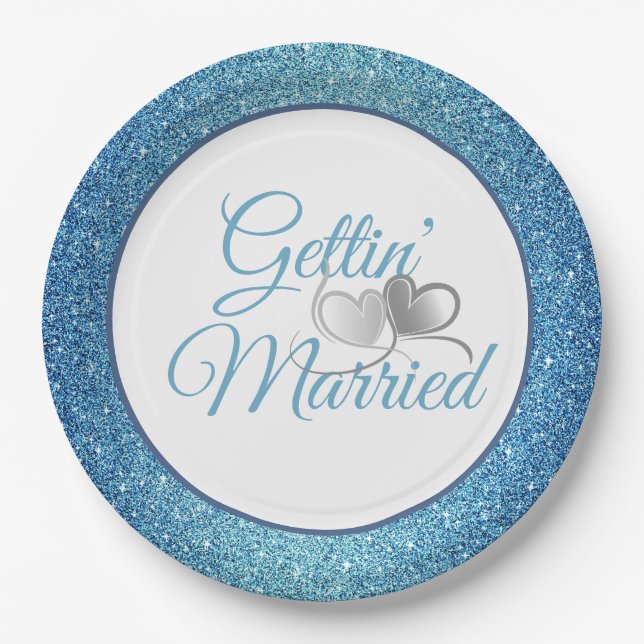 Gettin' Verheiratet Blue Glitzer 9" Teller (Vorderseite)