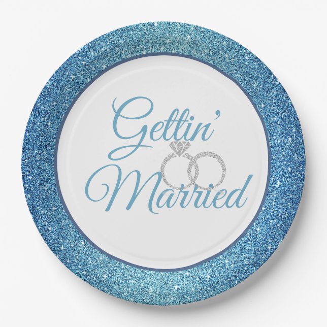 Gettin' Verheiratet Blue Glitzer 9" Teller (Vorderseite)