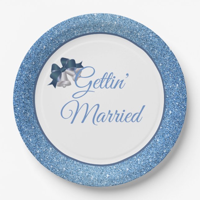 Gettin' Verheiratet Blue Glitzer 9" Teller (Vorderseite)