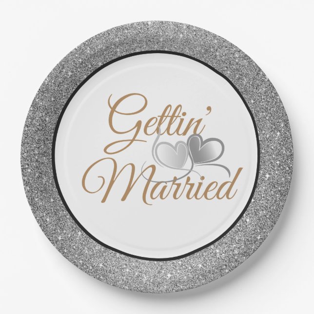 Gettin' Verheiratet Silver Glitzer 9" Teller (Vorderseite)