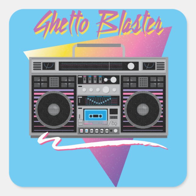 Getto-Blaster-Boombox der 80er Jahre Quadratischer Aufkleber (Vorderseite)
