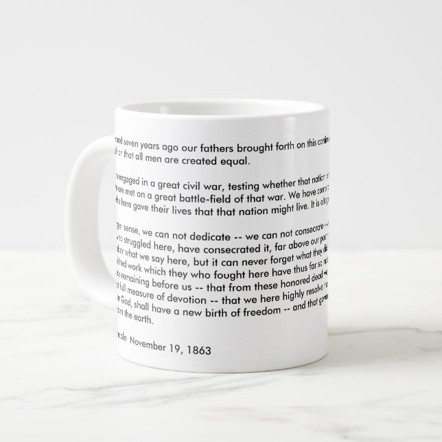 Gettysburg-Adressen-Tunnel-bohrwagenTasse Jumbo-Tasse (Vorderseite Links)
