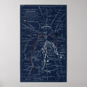 Gettysburg Battlefield Zivil War Map (1863) Poster