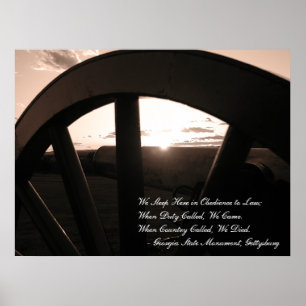 Gettysburg: Canon u. Sonnenuntergang mit Denkmal - Poster