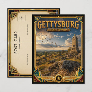 Gettysburg Pennsylvania Vintage Art Deco Golden Ag Postkarte