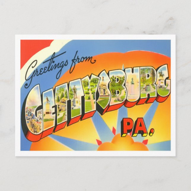 Gettysburg, Pennsylvania Vintage Big Letters Postkarte (Vorderseite)