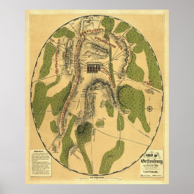 Gettysburg Schlachtkarte 1863 - Ziviler Krieg Poster (Vorne)