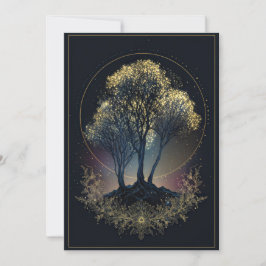 Getüpfelte Goldene Himmlische Baum Mitternachts Ha Einladung