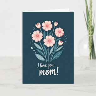 Getupfte Türkblaue Blumige Lieb Dich Mama Karte