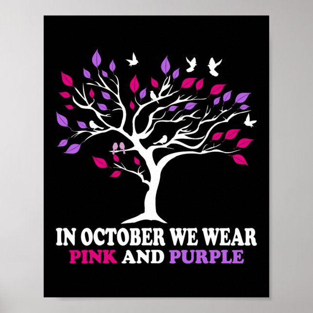 Gewalt Brustkrebs-Bewusstsein Monat Band-Tree Poster (Vorne)