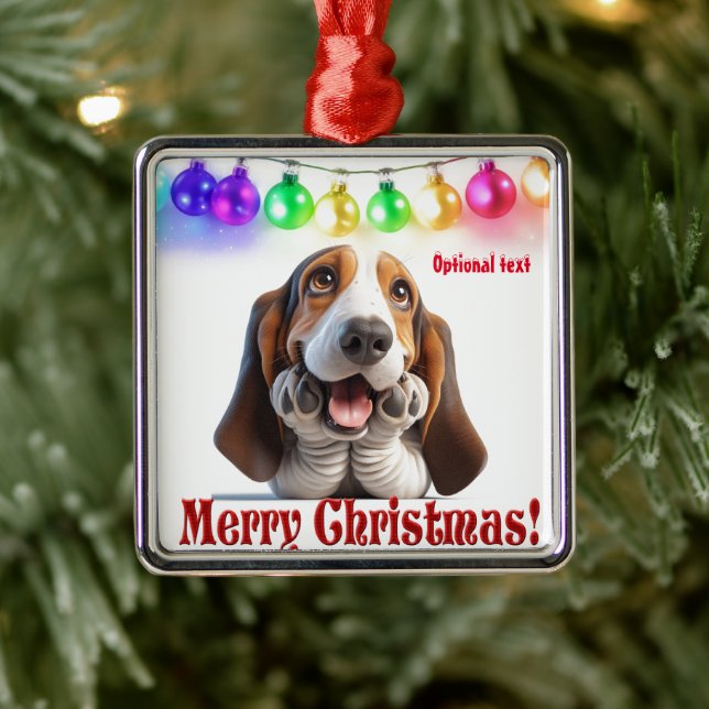 Gewartet auf Santa Basset Hound Ornament Aus Metall (Baum)