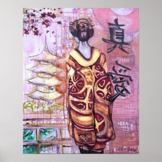 Gewartet für ihre wahre Liebe - Geisha Print Poster