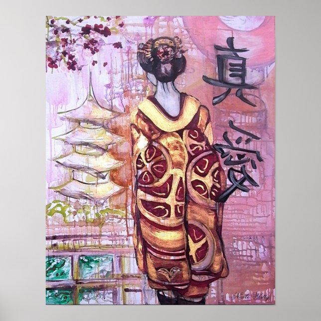 Gewartet für ihre wahre Liebe - Geisha Print Poster (Vorne)