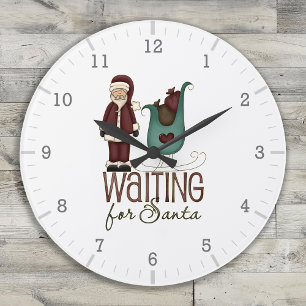 Gewartet für Santa - Sleigh und Santa Große Wanduhr