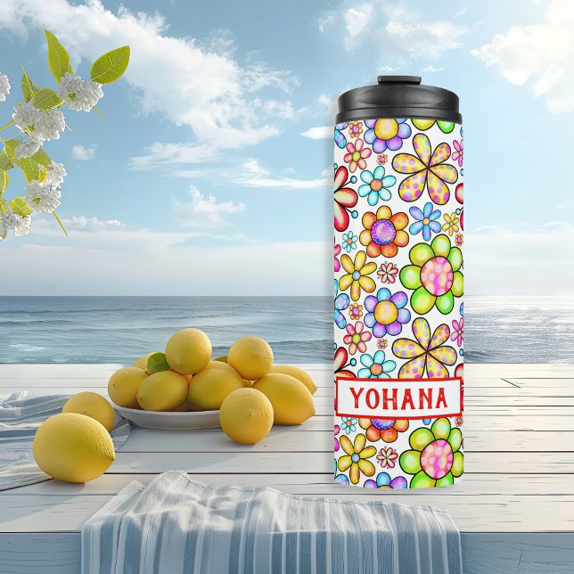 Gewässer farbenfroh Floral Collage Brauch Sommer Thermosbecher (Watercolor colourful Floral Collage custom Summer Thermal Tumbler)