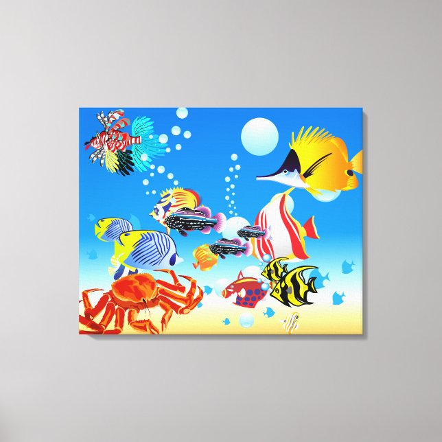 Gewässer tropischer Fische Fantasie Custom 2 Panel Leinwanddruck (Vorderseite)