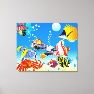 Gewässer tropischer Fische Fantasie Custom 2 Panel Leinwanddruck