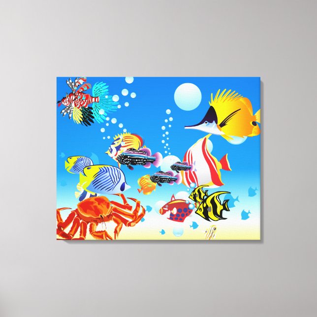 Gewässer tropischer Fische Fantasie Custom 2 Panel Leinwanddruck (Vorderseite)