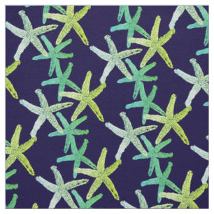 Gewebe aquamarines grünes gelbes Blau Seestarfish Stoff