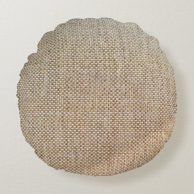 Gewebe aus braunem Spinnstoff Rundes Kissen (Vorderseite)