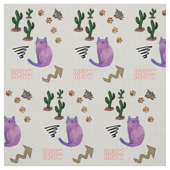 Gewebe, Katzenkaktus, Meow Paws Stoff (Muster)