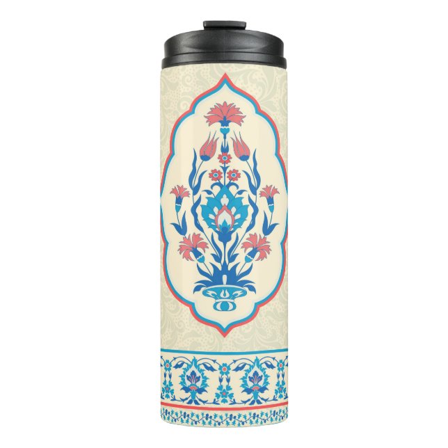 Gewebe mit Blumen nahtlos im ethnischen Stil Thermosbecher (Vorderseite)
