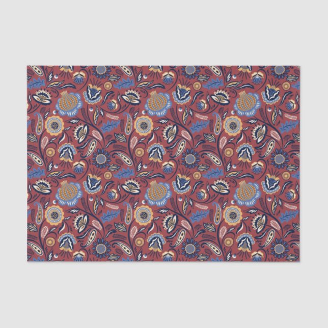 Gewebe oder Dekoupage Paper - Boho Bold Floral Red Seidenpapier (Vorderseite)