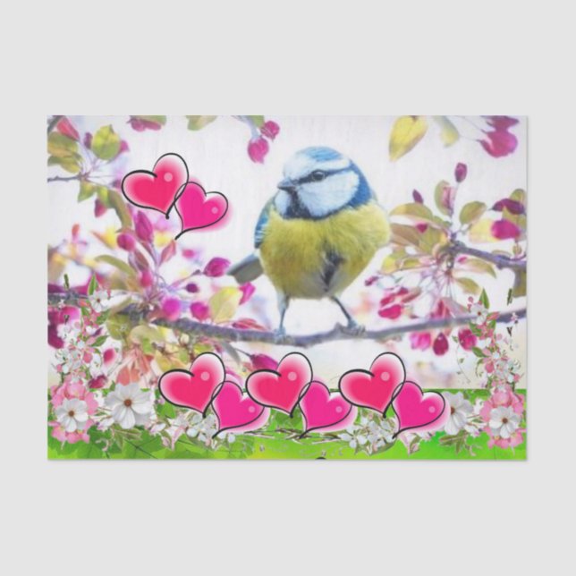 Gewebe Papier Bird rosa Herzen (Vorderseite)